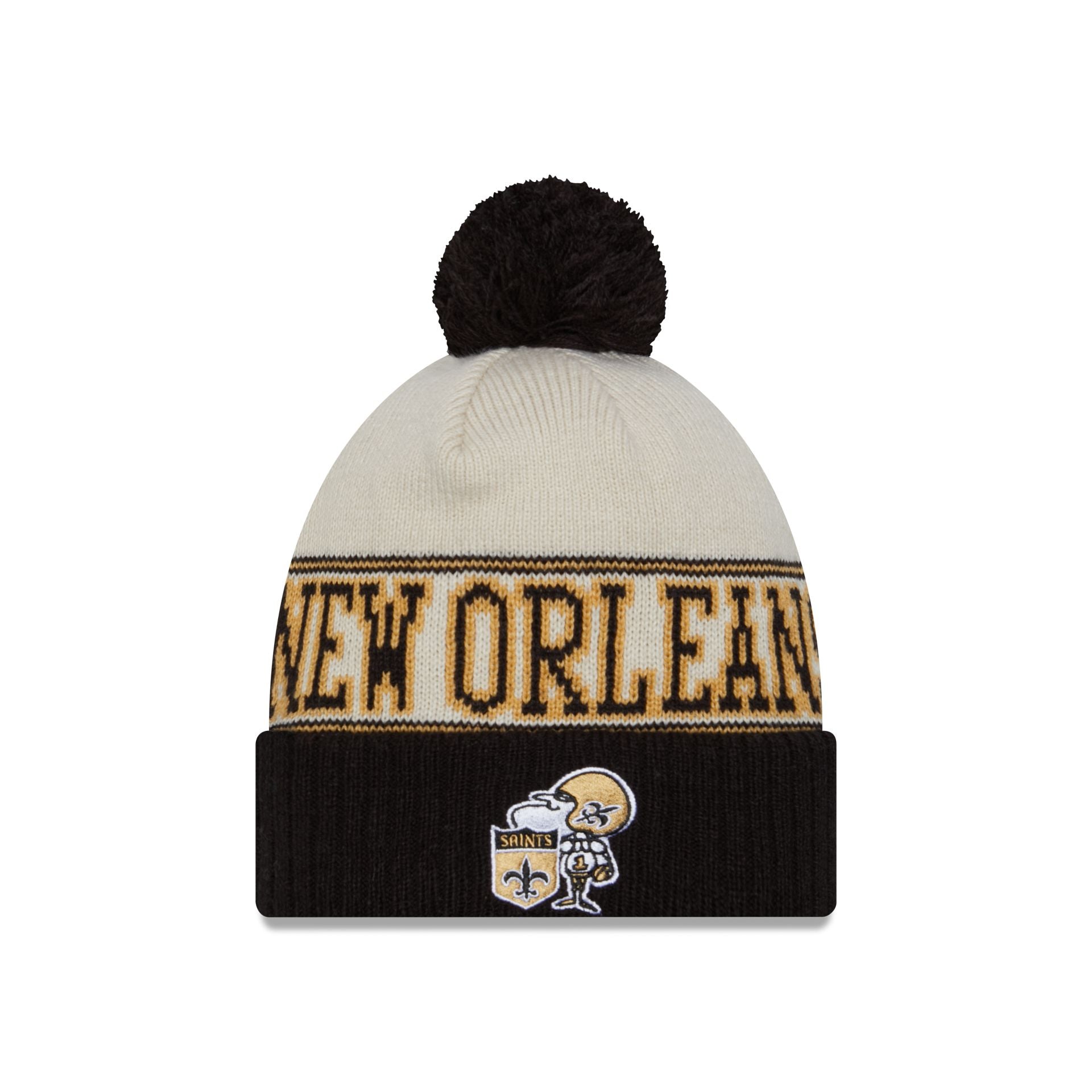 New Orleans Saints 2023 Cold Weather Historic Pom Knit Hat, White, NFL by New Era