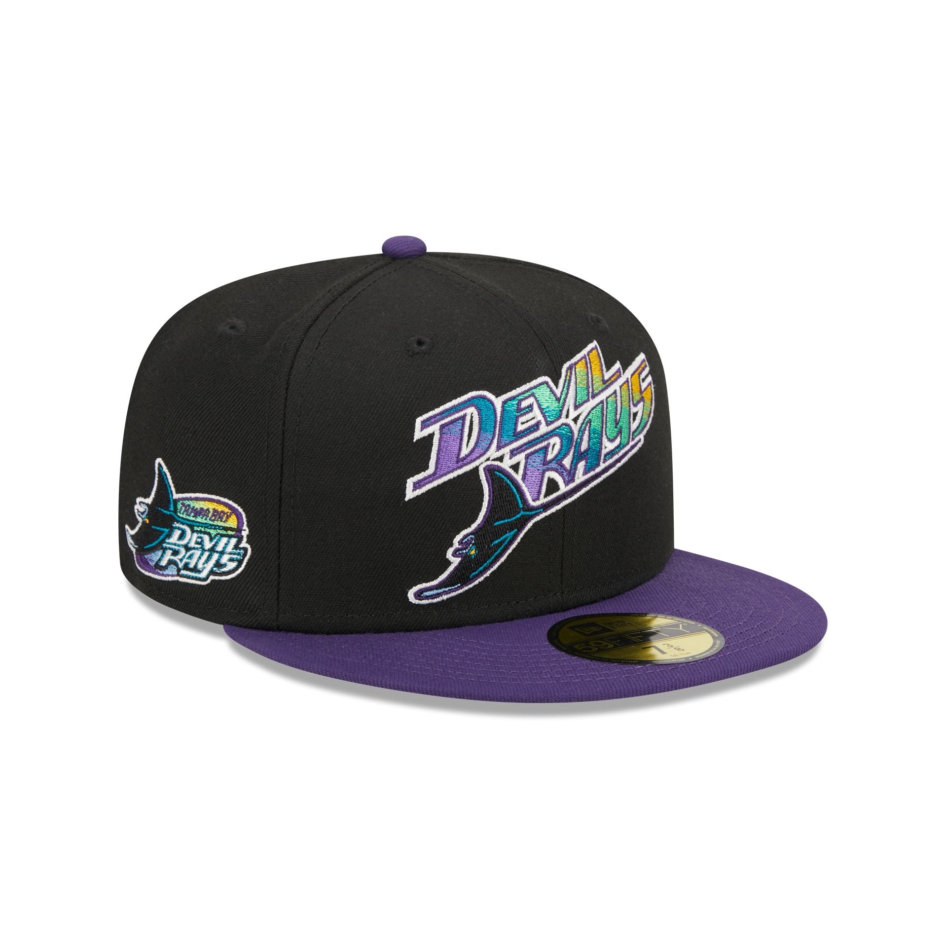New Era unisex MLB Tampa Bay Rays Retro Script 59FIFTY Fitted Hat 60417777 Black/Purple, Green Undervisor 7 3/4