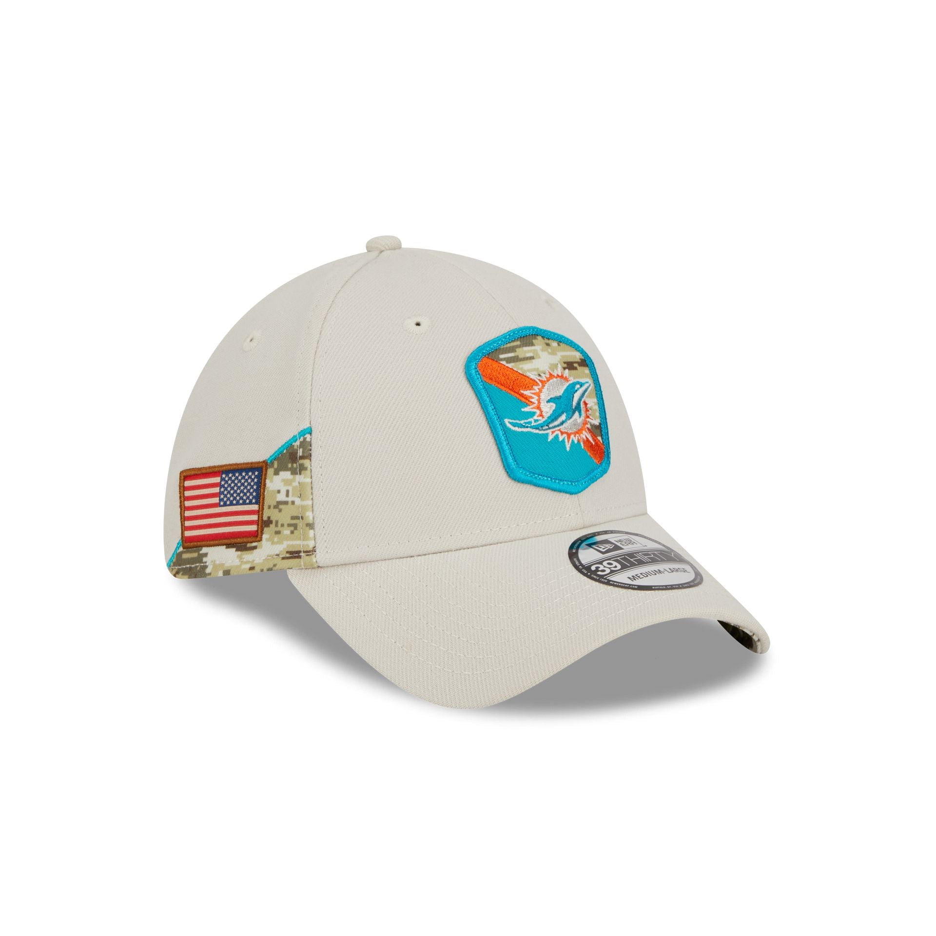 Men's New Era Stone Miami Dolphins 2023 Salute to Service 39THIRTY Flex Hat Size: Medium/Large