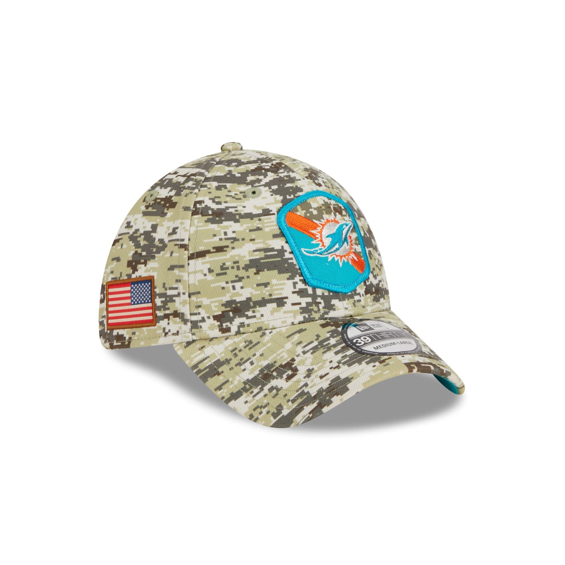 New Era / Men's Miami Dolphins Sideline Training Camp 2022 Camouflage  39Thirty Stretch Fit Hat