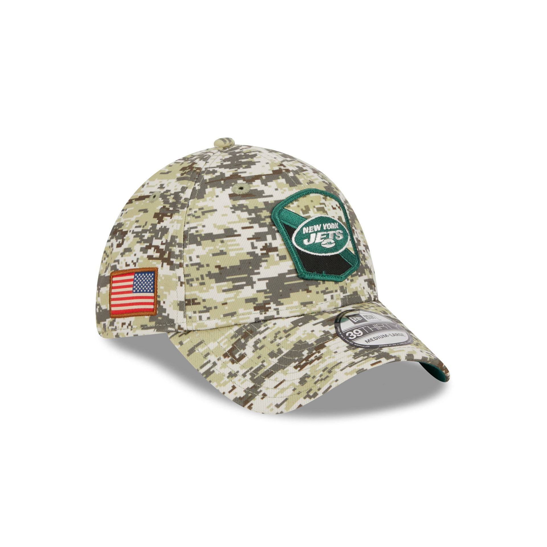New York Jets 2023 Salute to Service Camo 39THIRTY Stretch Fit Hat