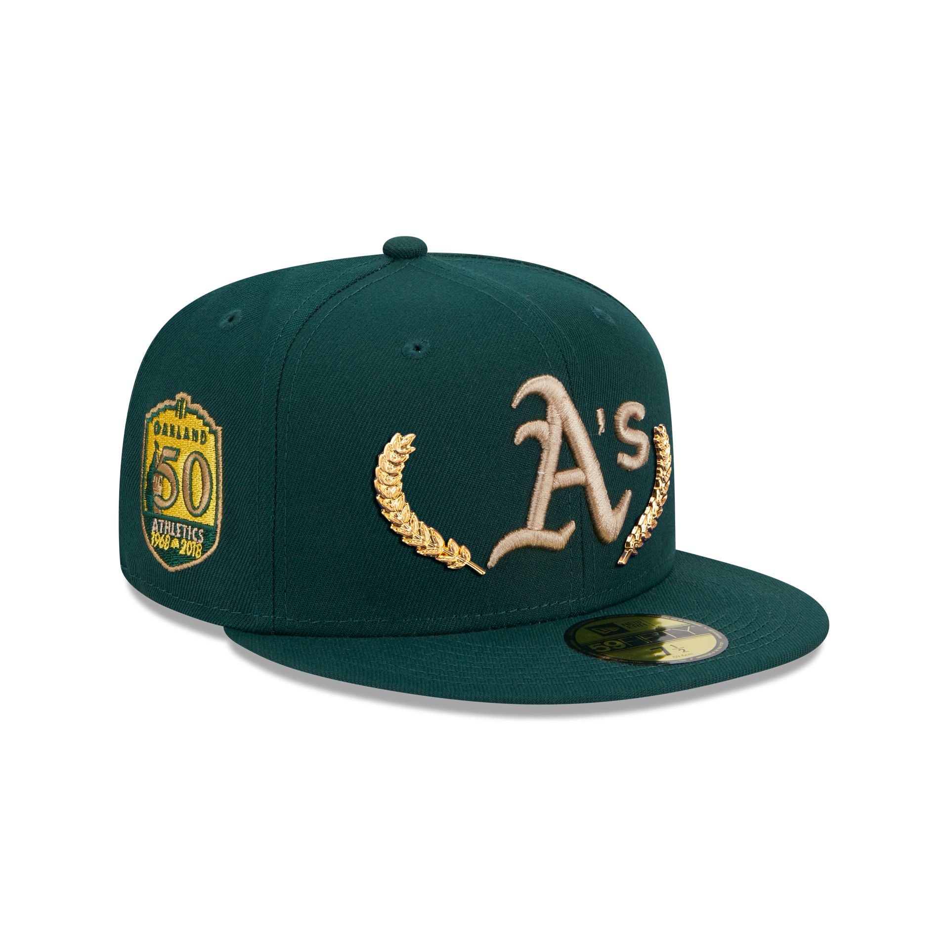 Oakland Athletics Gold Leaf 59FIFTY Fitted Hat, Green - Size: 7 7/8, MLB by New Era