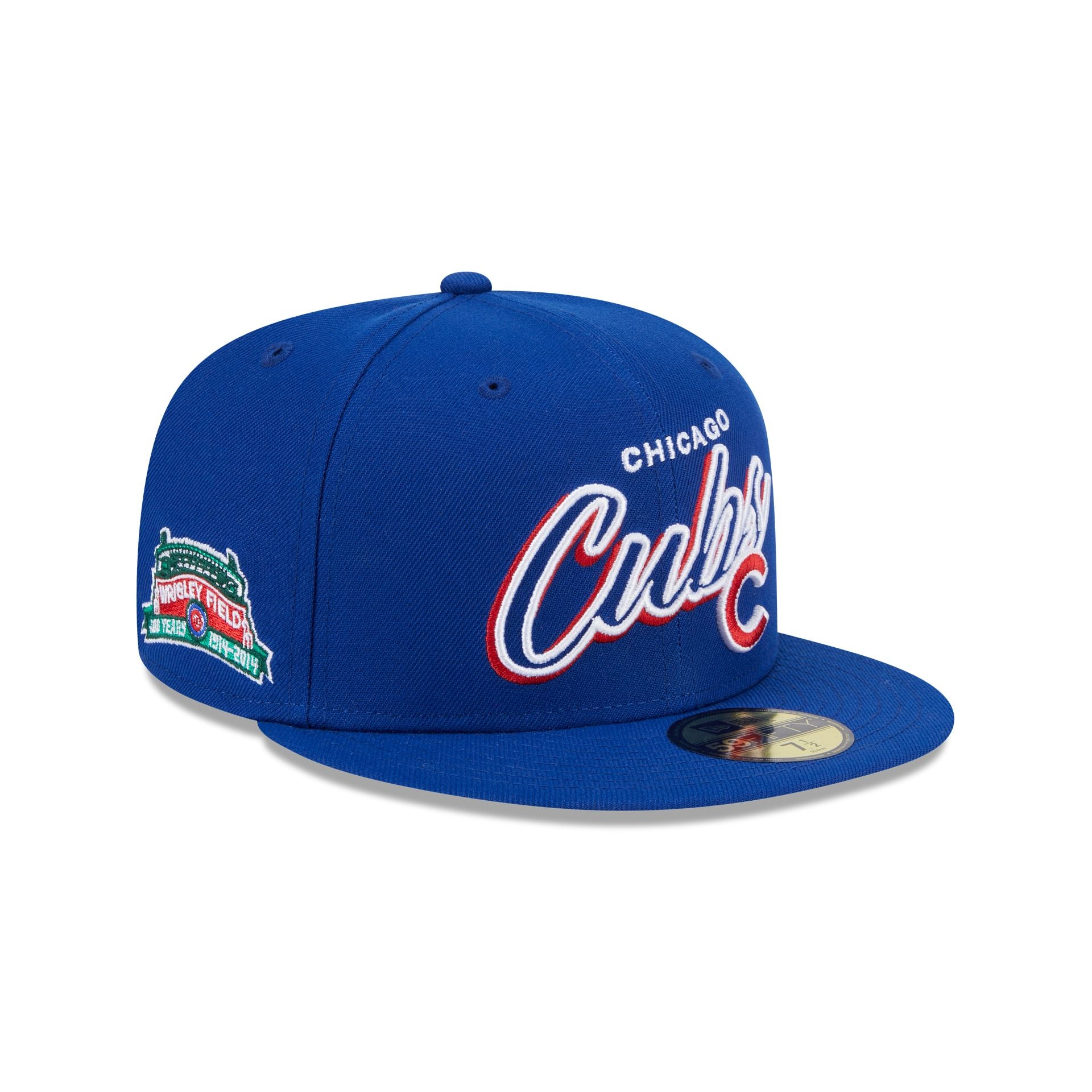 Men s New Era Royal Chicago Cubs Script Sided 59FIFTY Fitted Hat Size 7 3 8 Blue