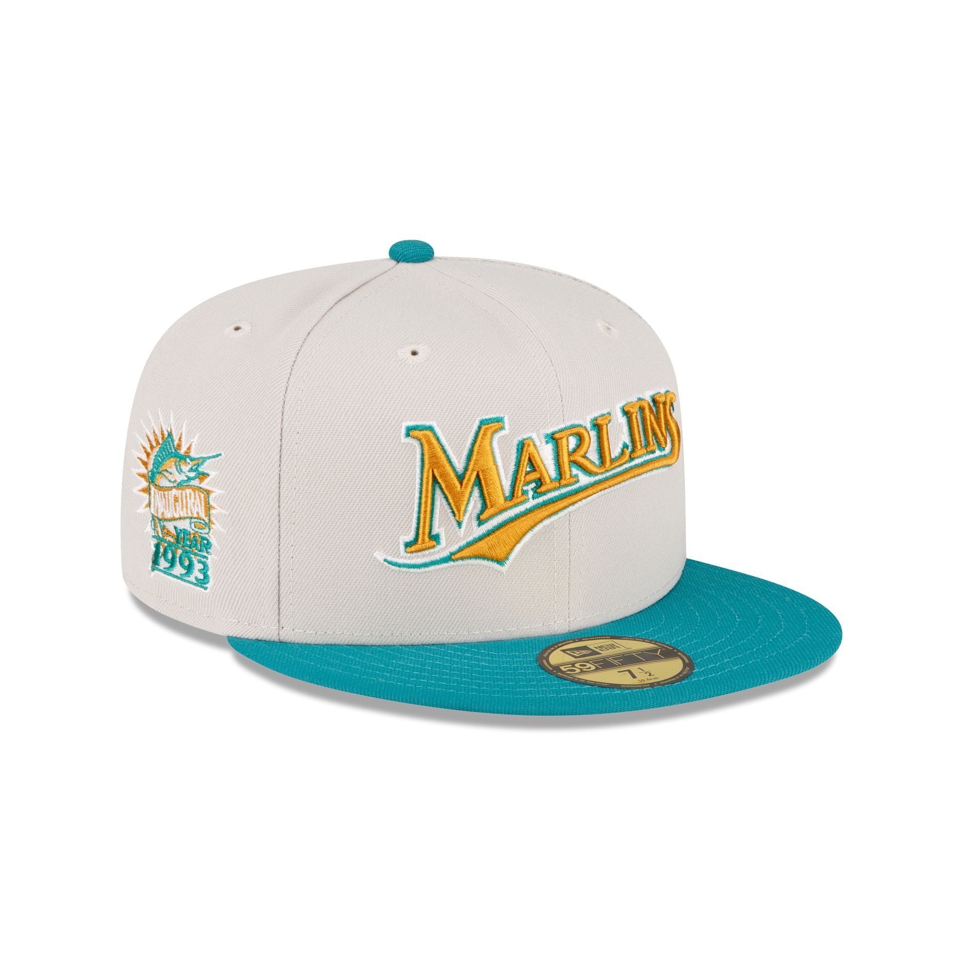 Just Caps Cadet Blue Miami Marlins 59FIFTY Fitted Hat, Gray - Size: 7 5/8, MLB by New Era