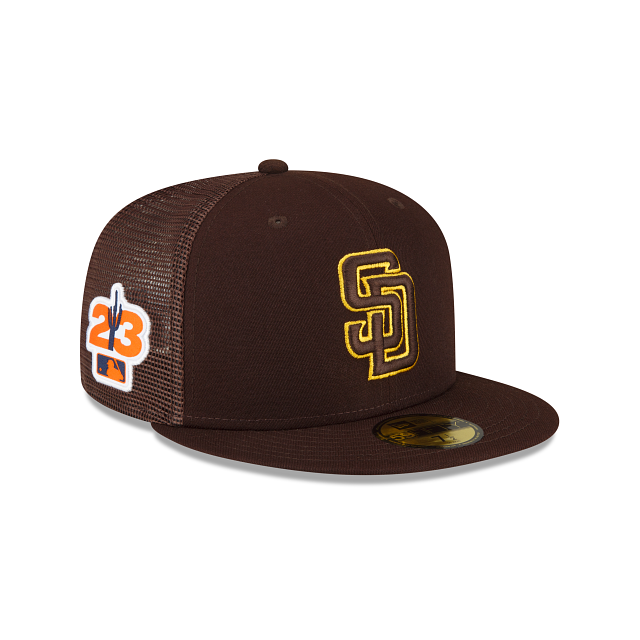 San Diego Padres New Era 2023 Spring Training Patch A-Frame Trucker 9FORTY  Snapback Hat - Brown