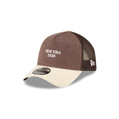 New Era Cap Soft Linen Brown 9FORTY A-Frame Trucker Hat