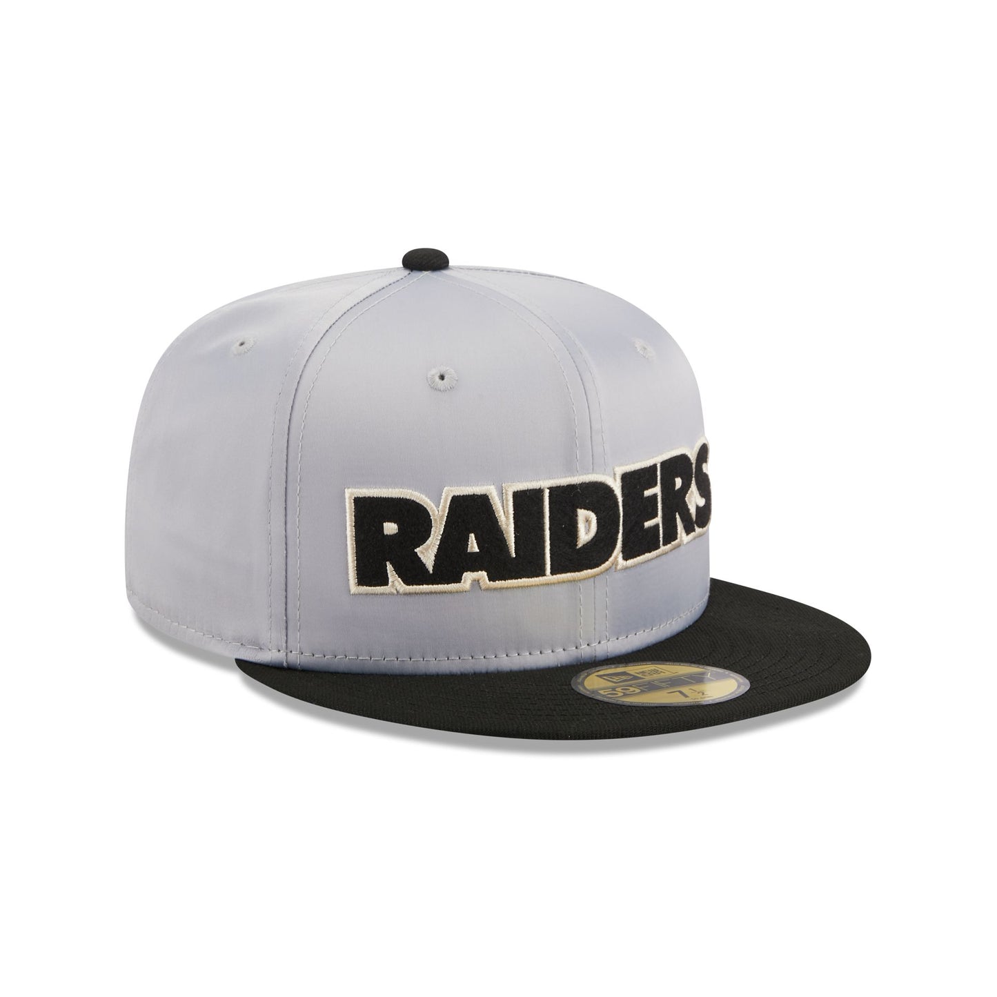 Las Vegas Raiders Satin 59FIFTY Fitted Hat, Gray - Size: 7 3/4, NFL by New Era