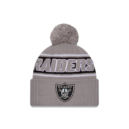 Las Vegas Raiders 2024 Cold Weather Gray Pom Knit Hat