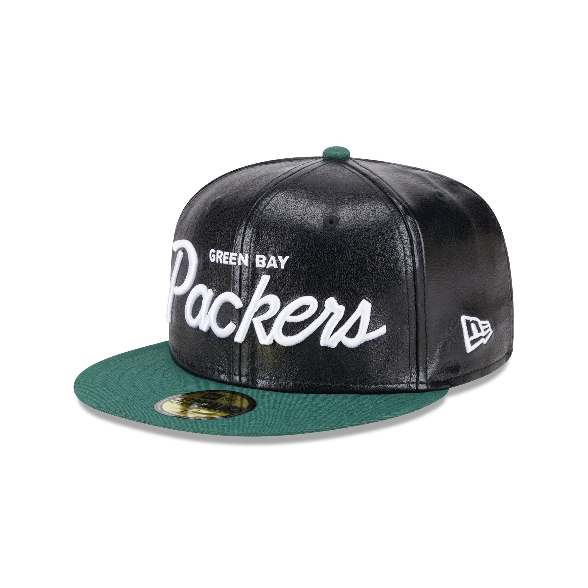 Green Bay Packers Faux Leather Crown 59FIFTY Fitted Hat New Era Cap