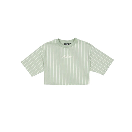 New Era Cap Women's Cropped Everest Green Pinstripe T-Shirt