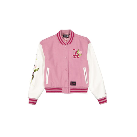 Los Angeles Dodgers Women's Cosmetic Pink Floral Varsity Jacket