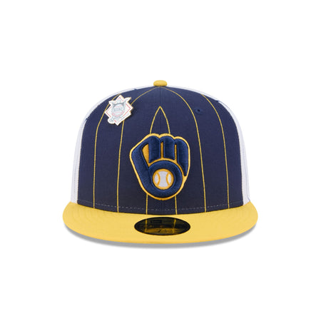 Milwaukee Brewers Pinstripe League Pin 59FIFTY Fitted Hat