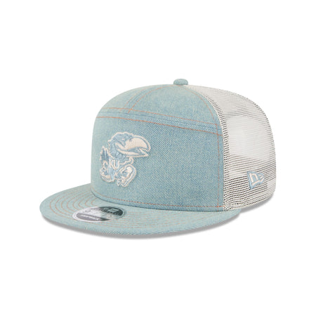 Kansas Jayhawks Denim 9FIFTY Split Panel Trucker Hat