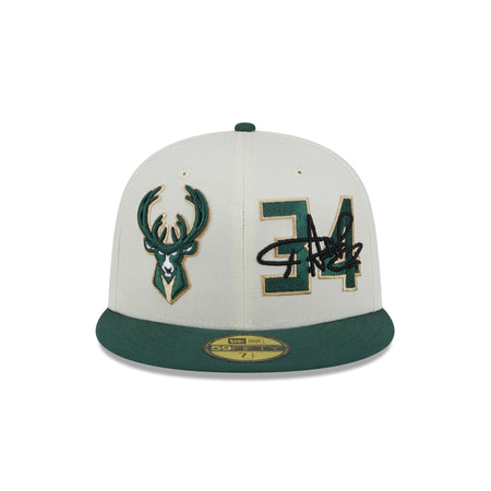 Milwaukee Bucks Giannis Antetokounmpo Chrome White 59FIFTY Fitted Hat